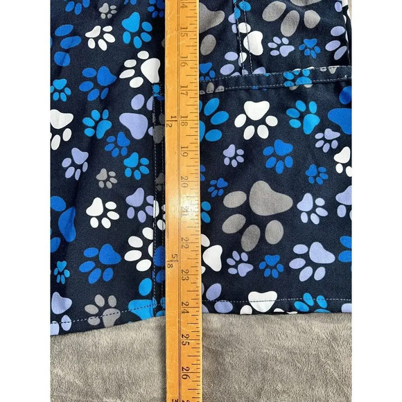 Wonder Wink Women's Size S Small Paw Prints Pet Paws Blue Stretch Scrub Top - Picture 6 of 9